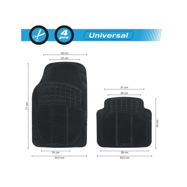 Alfombrilla de Goma para Coches Alfombra Goma Recortable Juego de 4 Piezas Color Negro